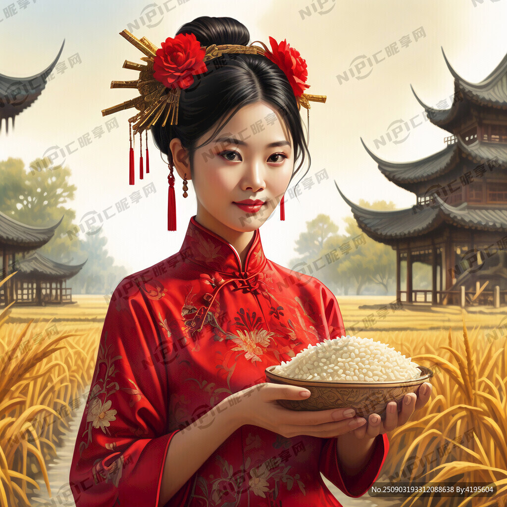 正面 双手捧着一碗大米饭