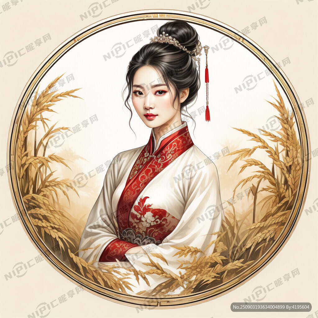 一枚圆形金牌 双手捧着一包大米