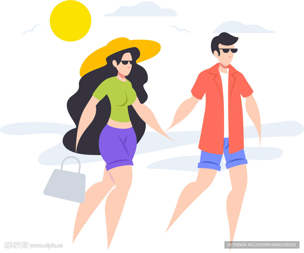 夏日情侣海边漫步