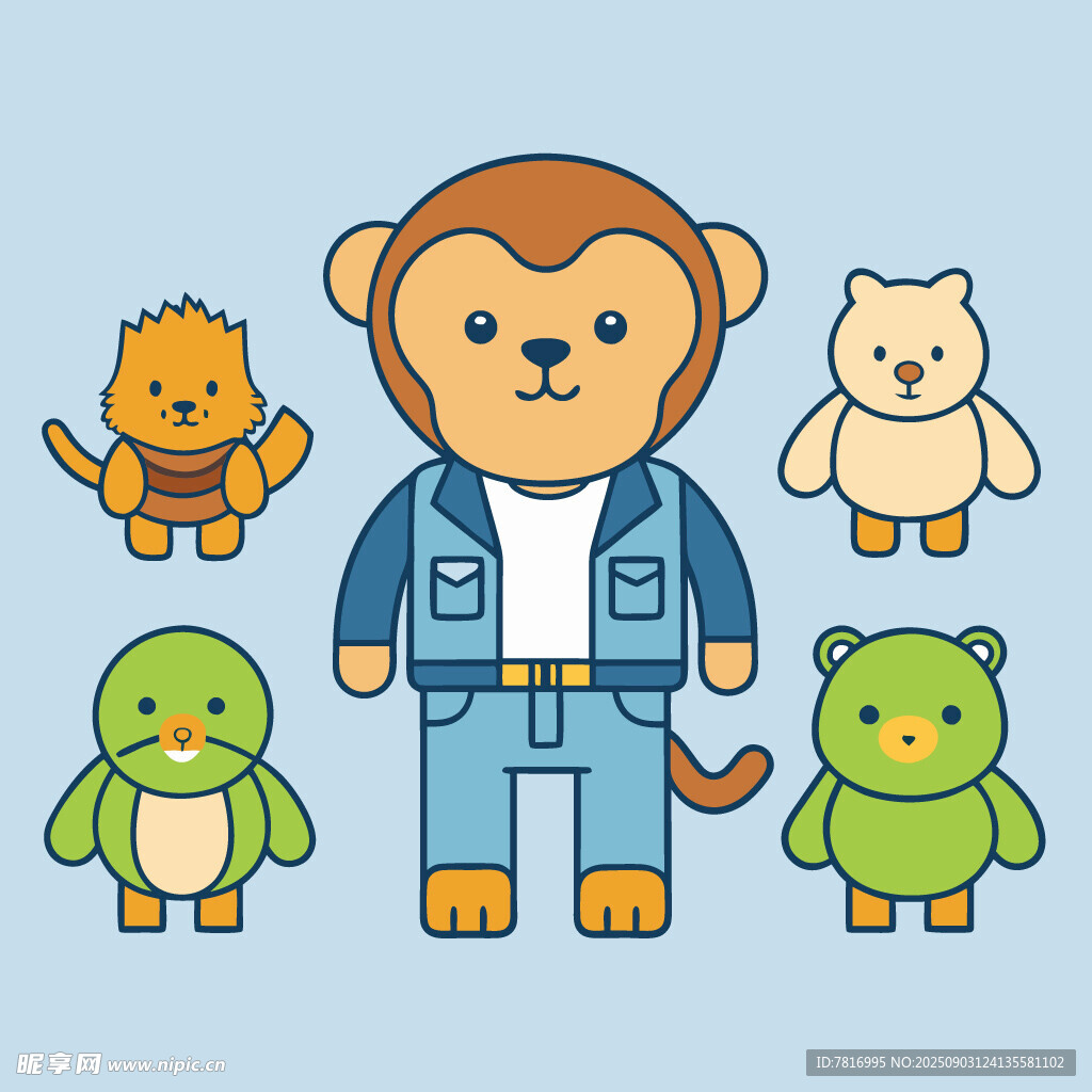 猴子与伙伴们的可爱形象