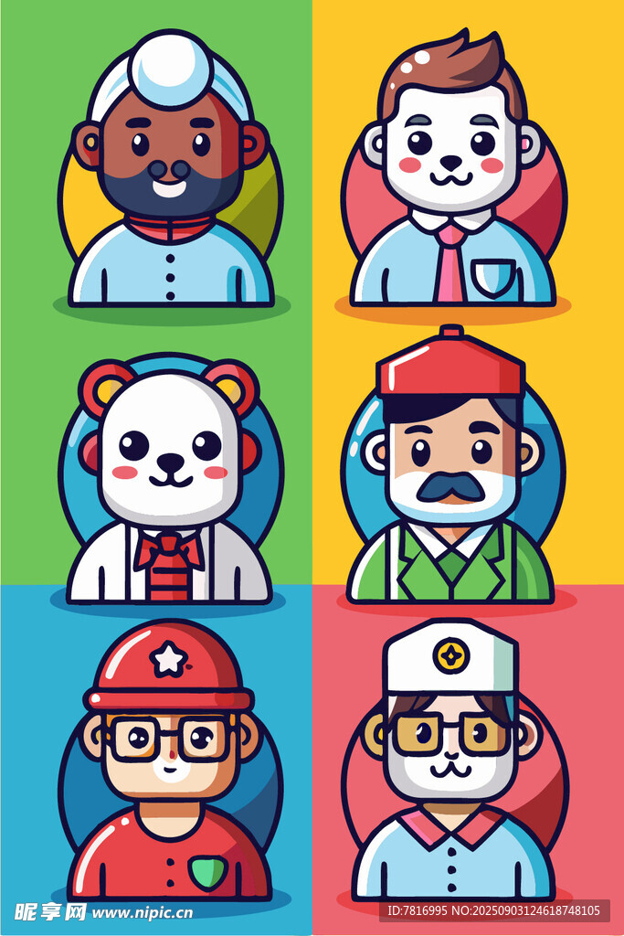 卡通动物职业形象插画