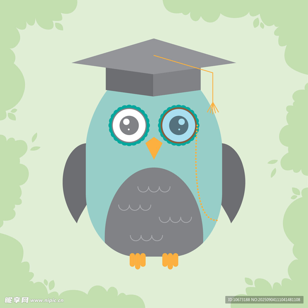 戴学士帽的可爱猫头鹰