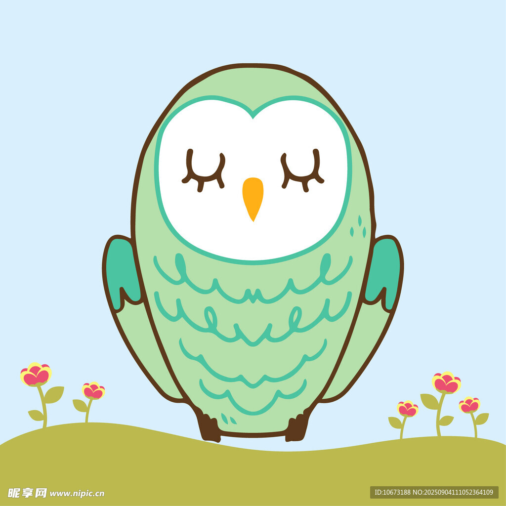 可爱闭眼猫头鹰插画