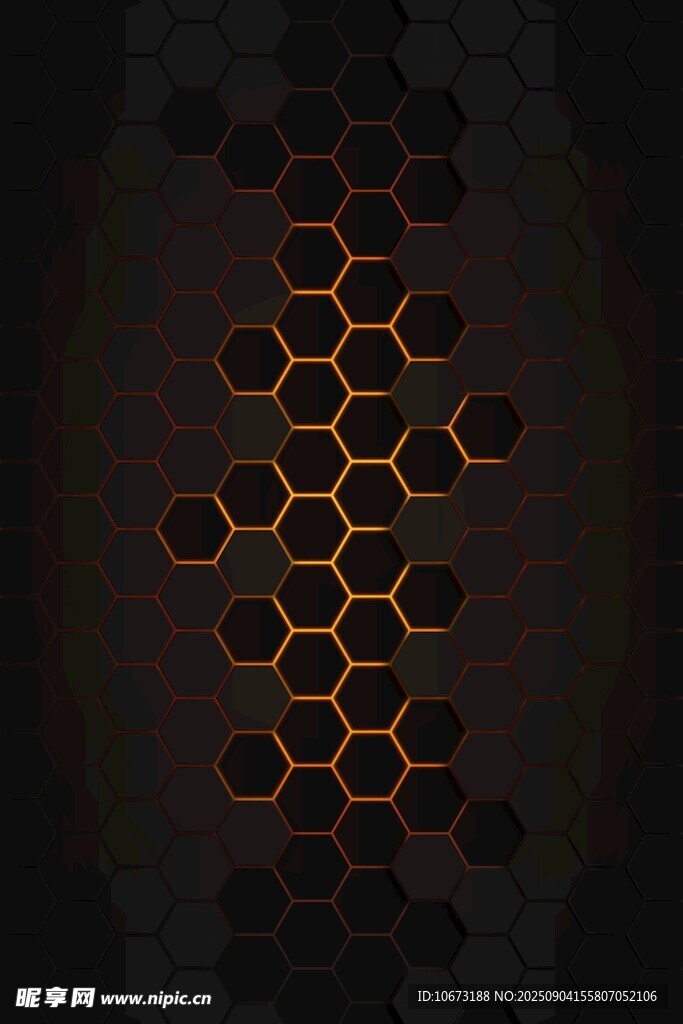 黑色背景六边形发光图案