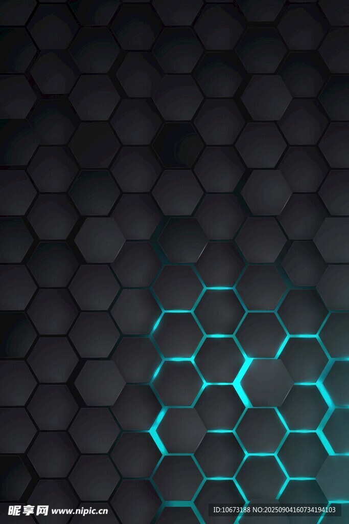 科技感六边形蓝光背景图