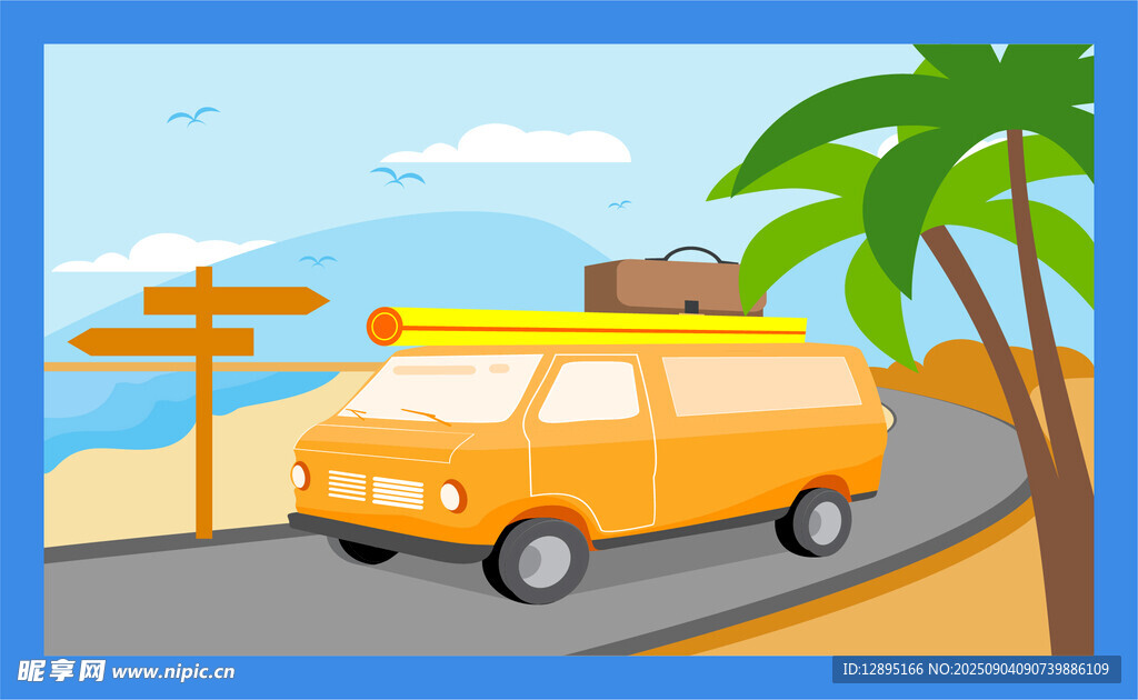 沙滩旁的旅行车