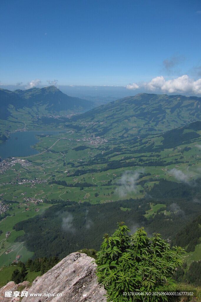 高山俯瞰翠绿山谷美景