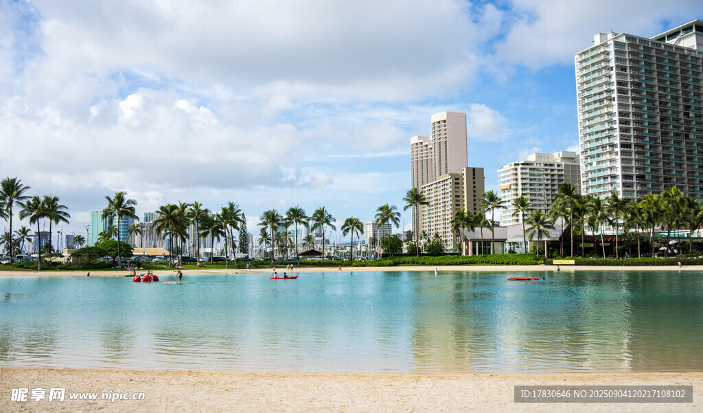 海滨城市美丽湖景风光