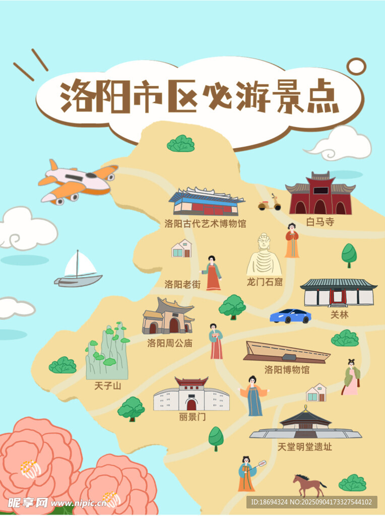 洛阳市区手绘景点图