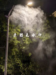 夜晚路灯下的水雾景观