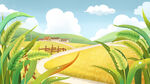 田园麦田风景插画