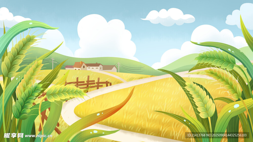 田园麦田风景插画