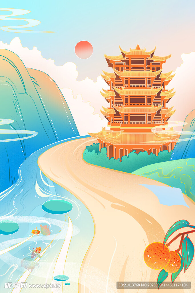 江边古楼美景