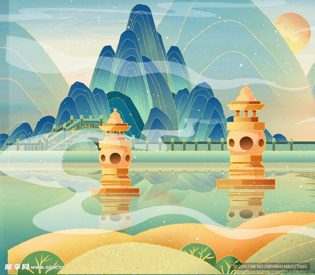 西湖三潭印月山水美景
