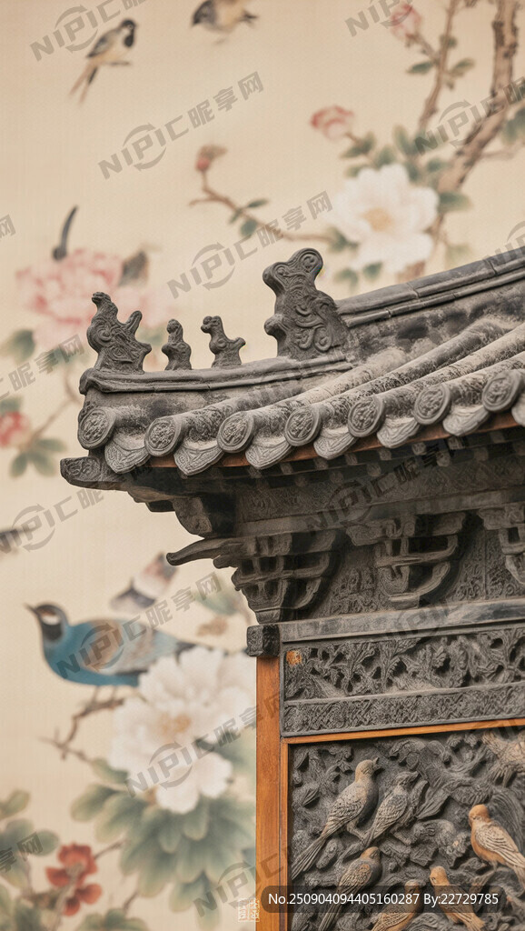 复古花鸟建筑背景