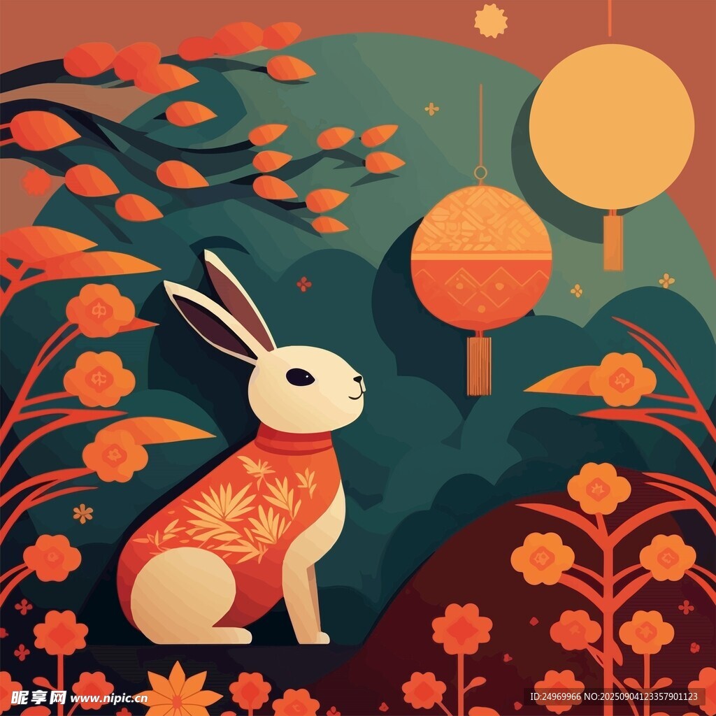 中秋玉兔赏景图