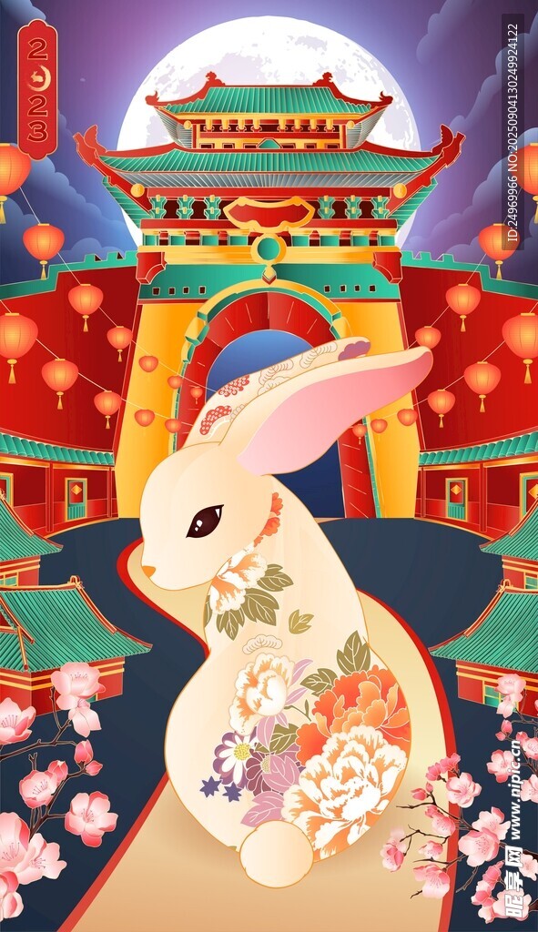 玉兔赏景图