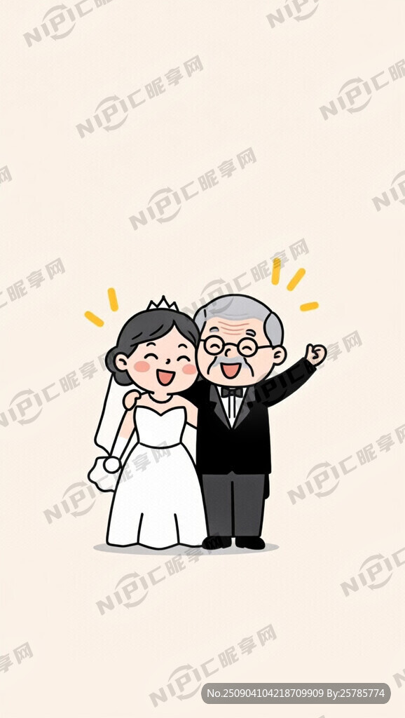 老人 结婚 礼服 卡通 双人