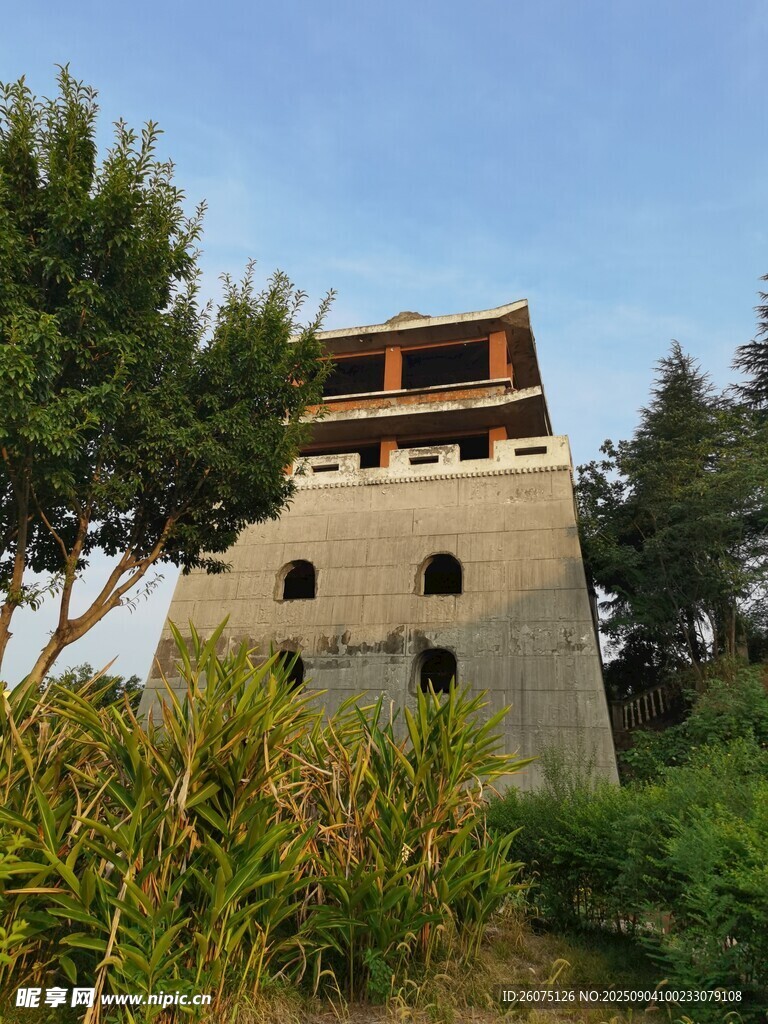 古朴楼阁隐于绿植间