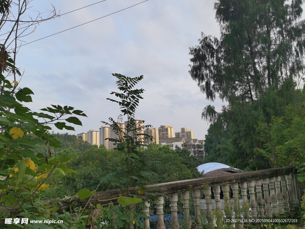 城郊绿植环绕的围栏景致
