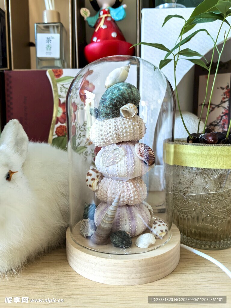 玻璃罩中的可爱海胆灯摆件