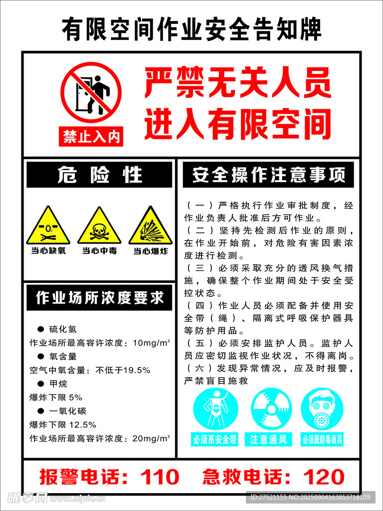 有限空间作业安全告知牌
