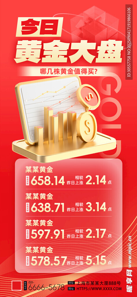 投资理财黄金金币走势红色海报