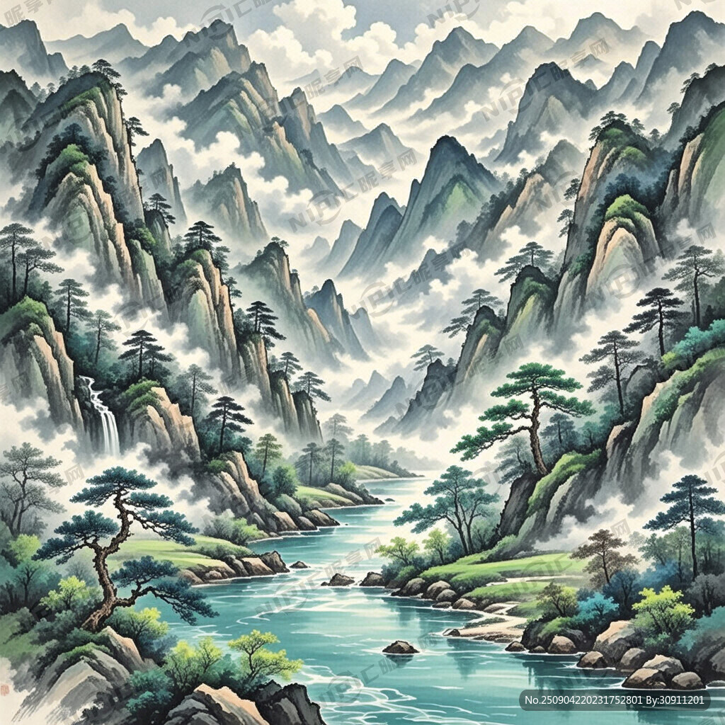 山谷 中国风 中国画 山水