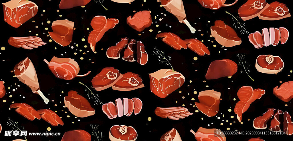 多彩美味烧烤食材图案