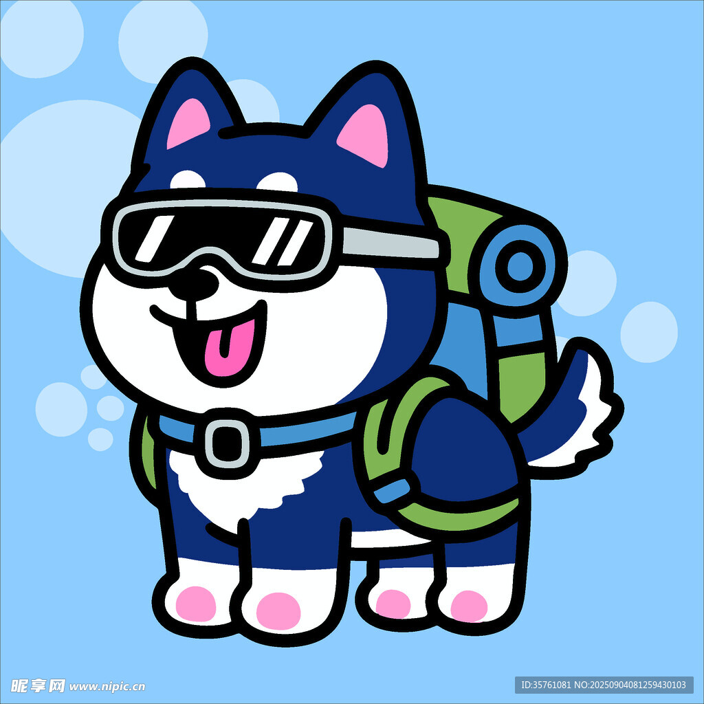 阿拉斯加犬创意抽象儿童手绘插画