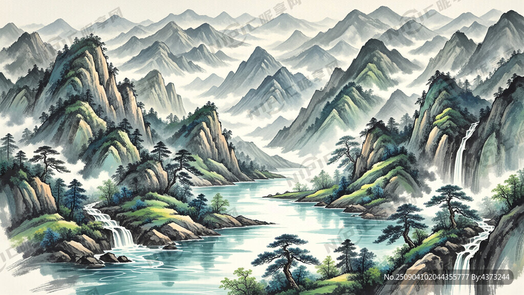 山谷 中国风 中国画 山水