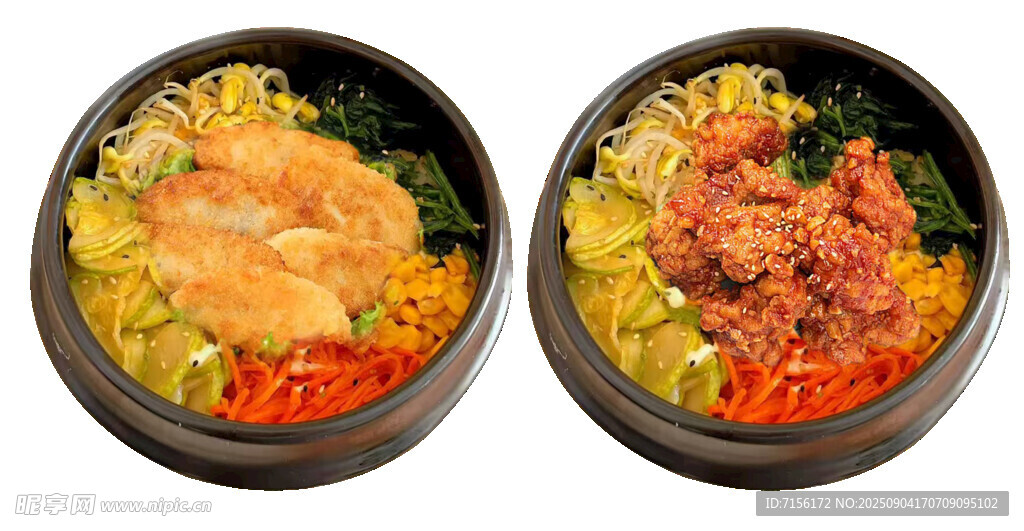 韩式炸鸡鳕鱼拌饭PNG菜品素材