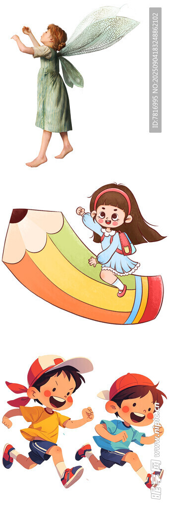 童趣场景孩童与精灵欢乐画面