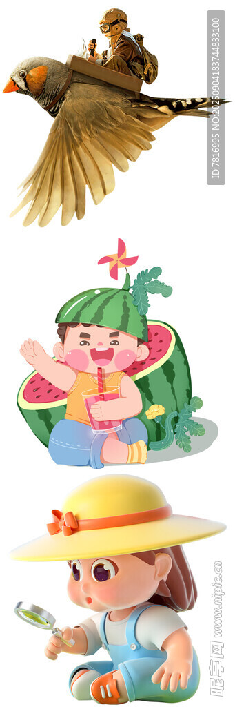 童趣插画小鸟与戴帽女孩