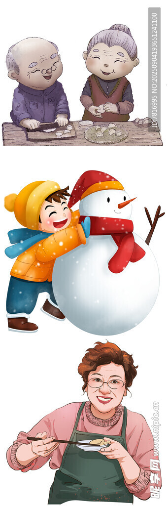 冬日孩童堆雪人欢乐场景