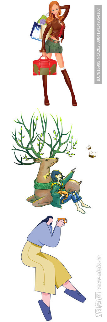 童话风人物与自然场景插画