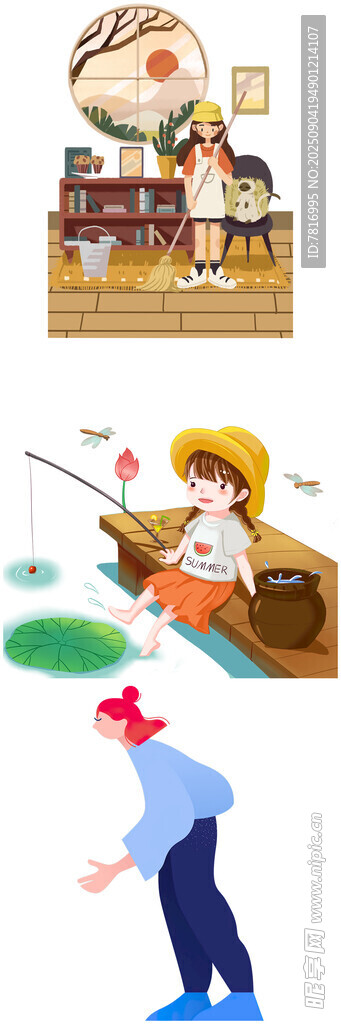 趣味钓鱼场景插画