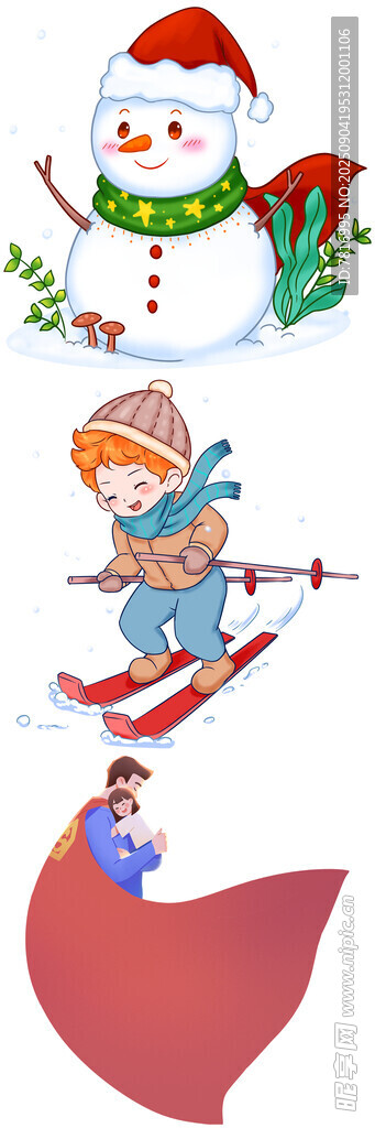 冬日滑雪与雪人欢乐场景