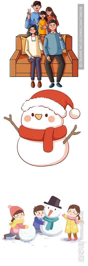 冬日家庭欢乐时光与雪人