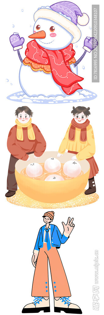冬日欢乐堆雪人场景