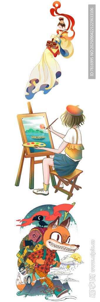 画家专注创作多彩画作