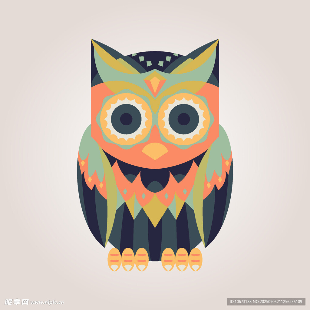 彩色几何图案猫头鹰插画