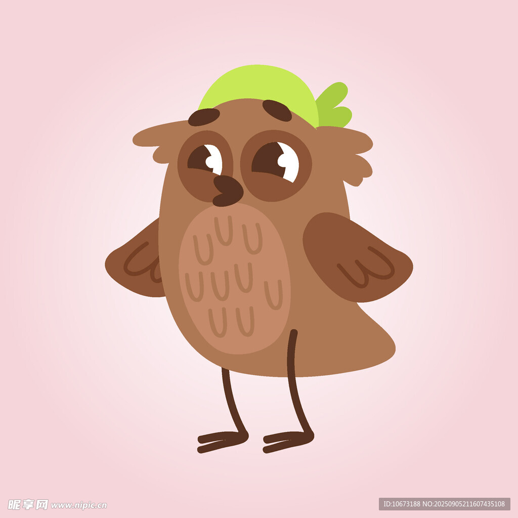 戴绿帽的可爱卡通猫头鹰