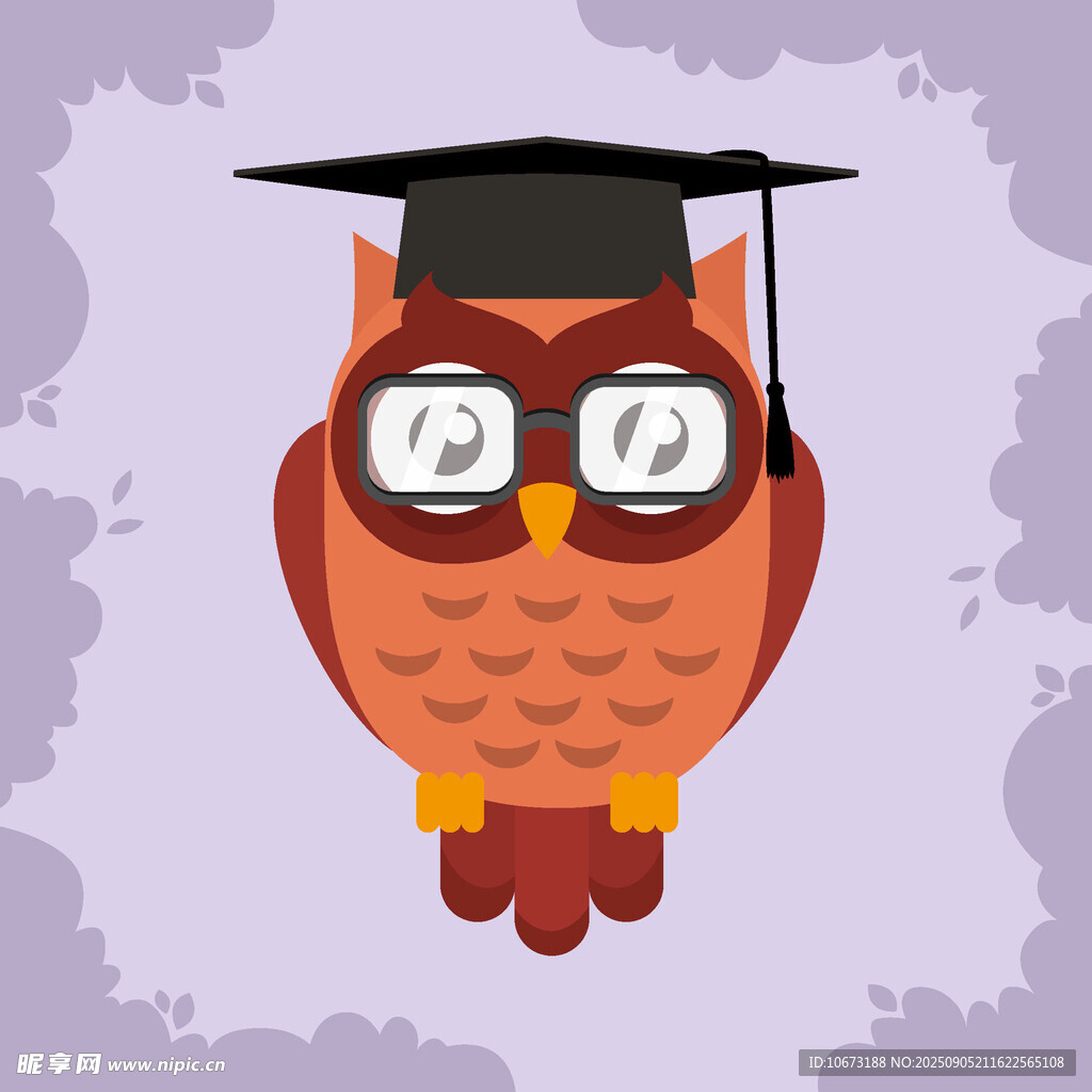 戴学士帽的可爱猫头鹰