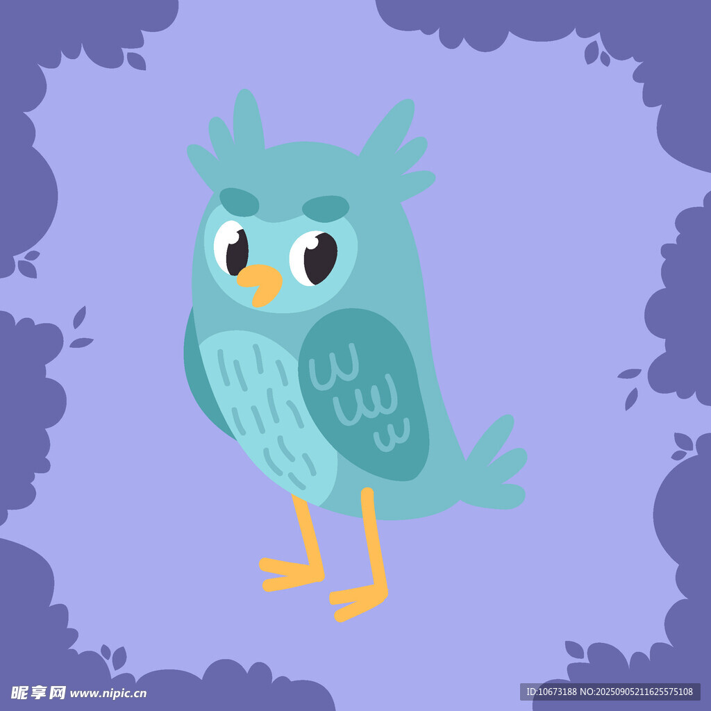 可爱蓝绿色猫头鹰插画