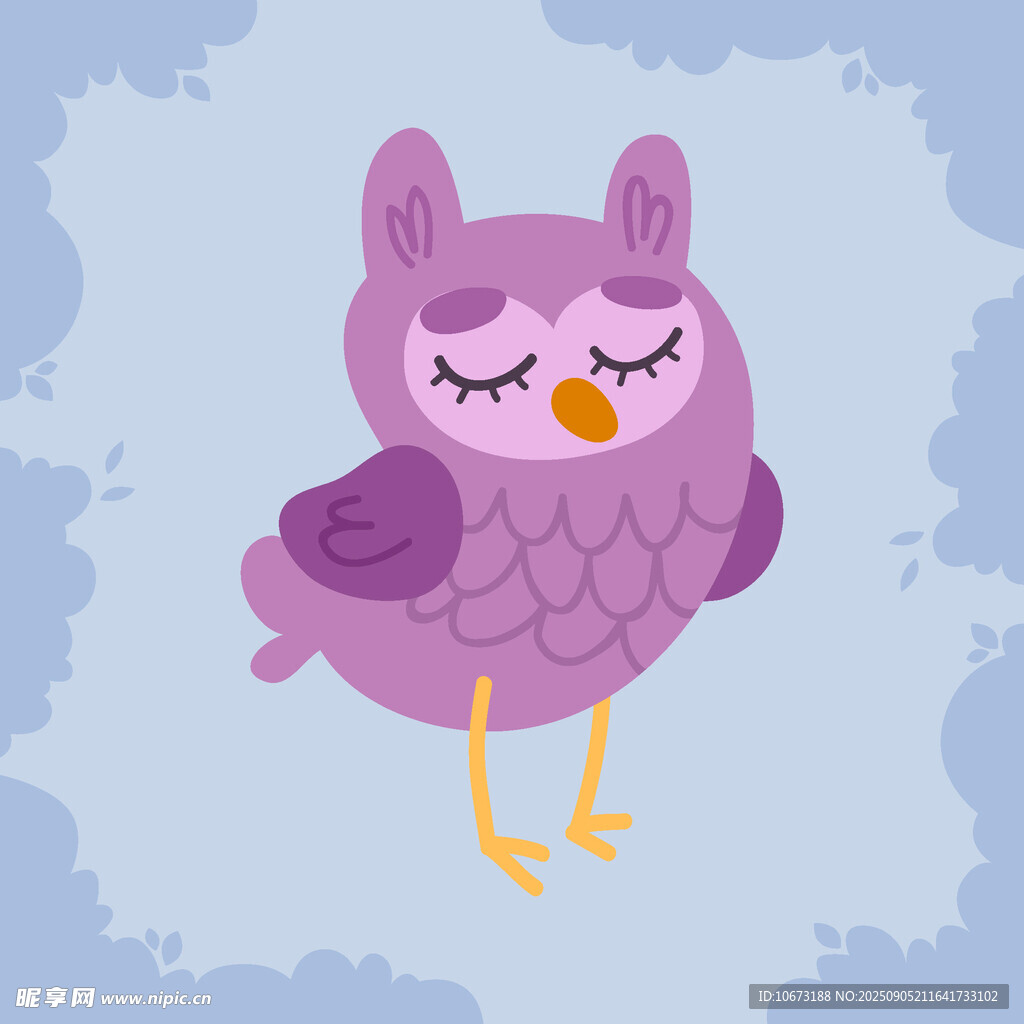紫色萌态猫头鹰插画
