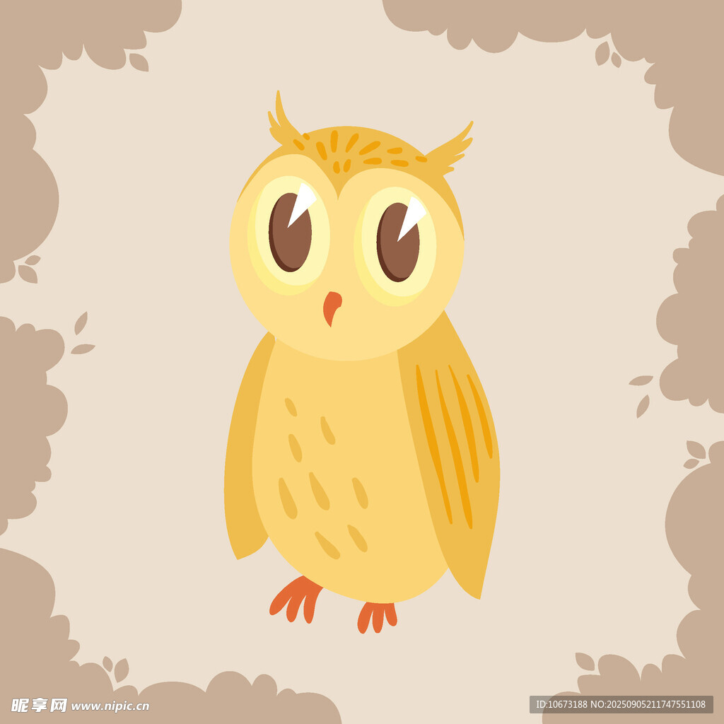 可爱小黄猫头鹰插画