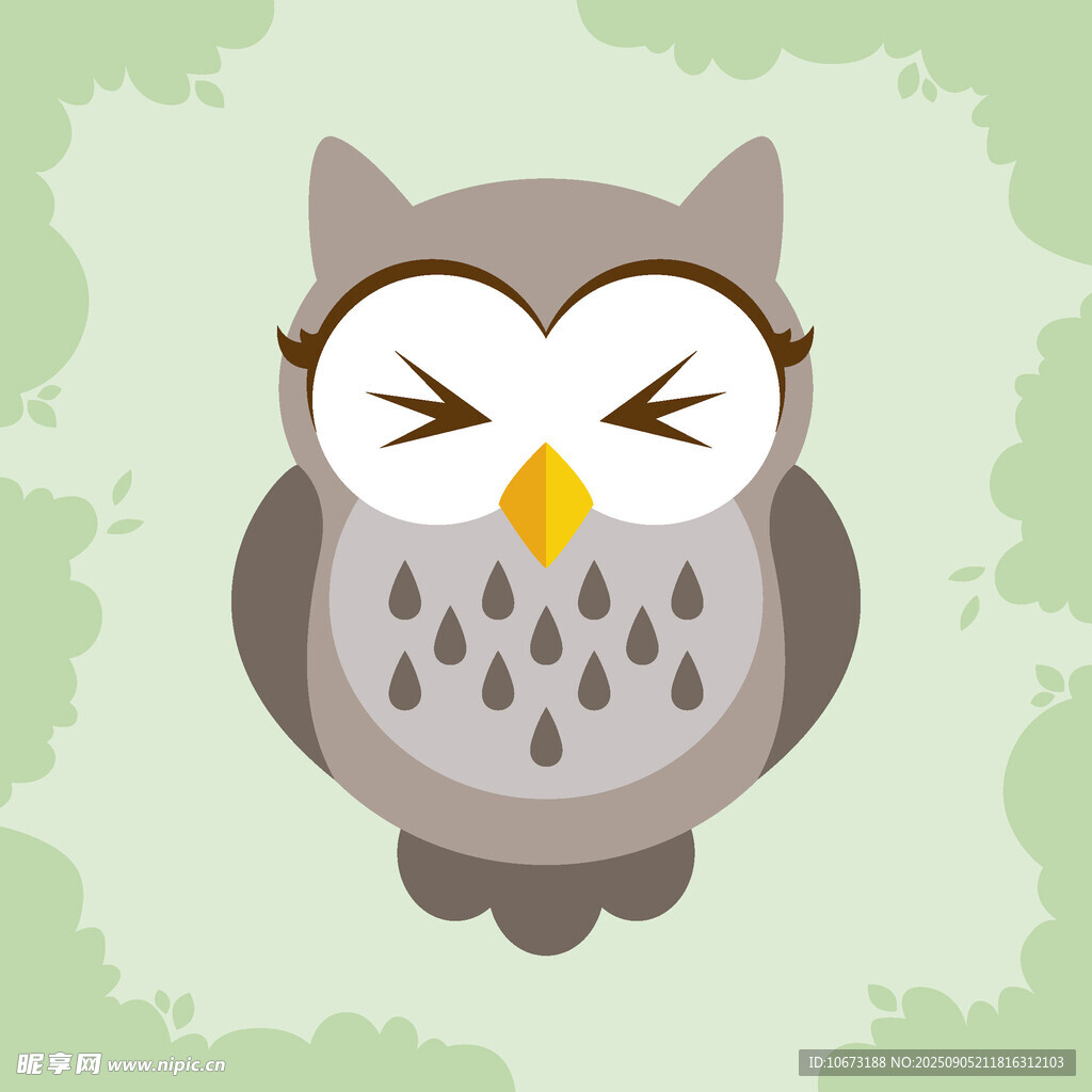 可爱闭眼猫头鹰插画