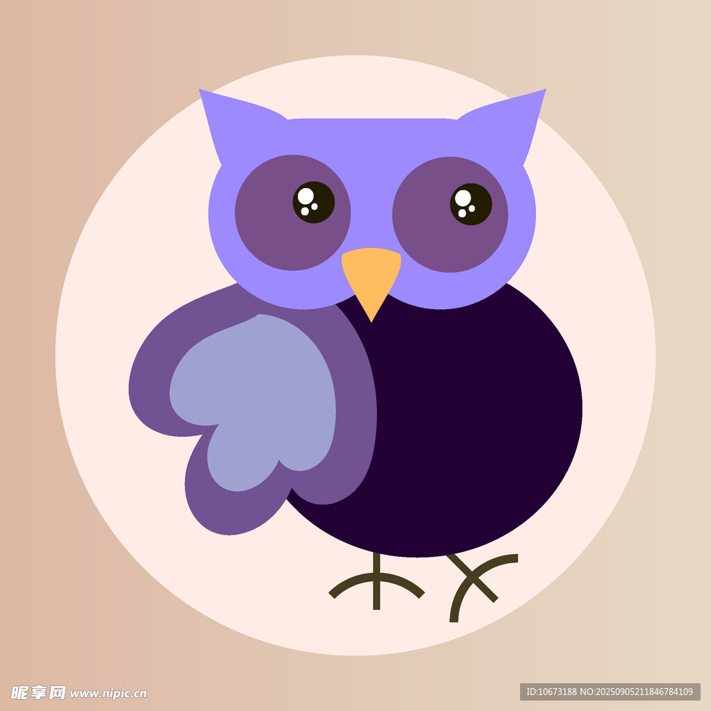 可爱紫色猫头鹰插画