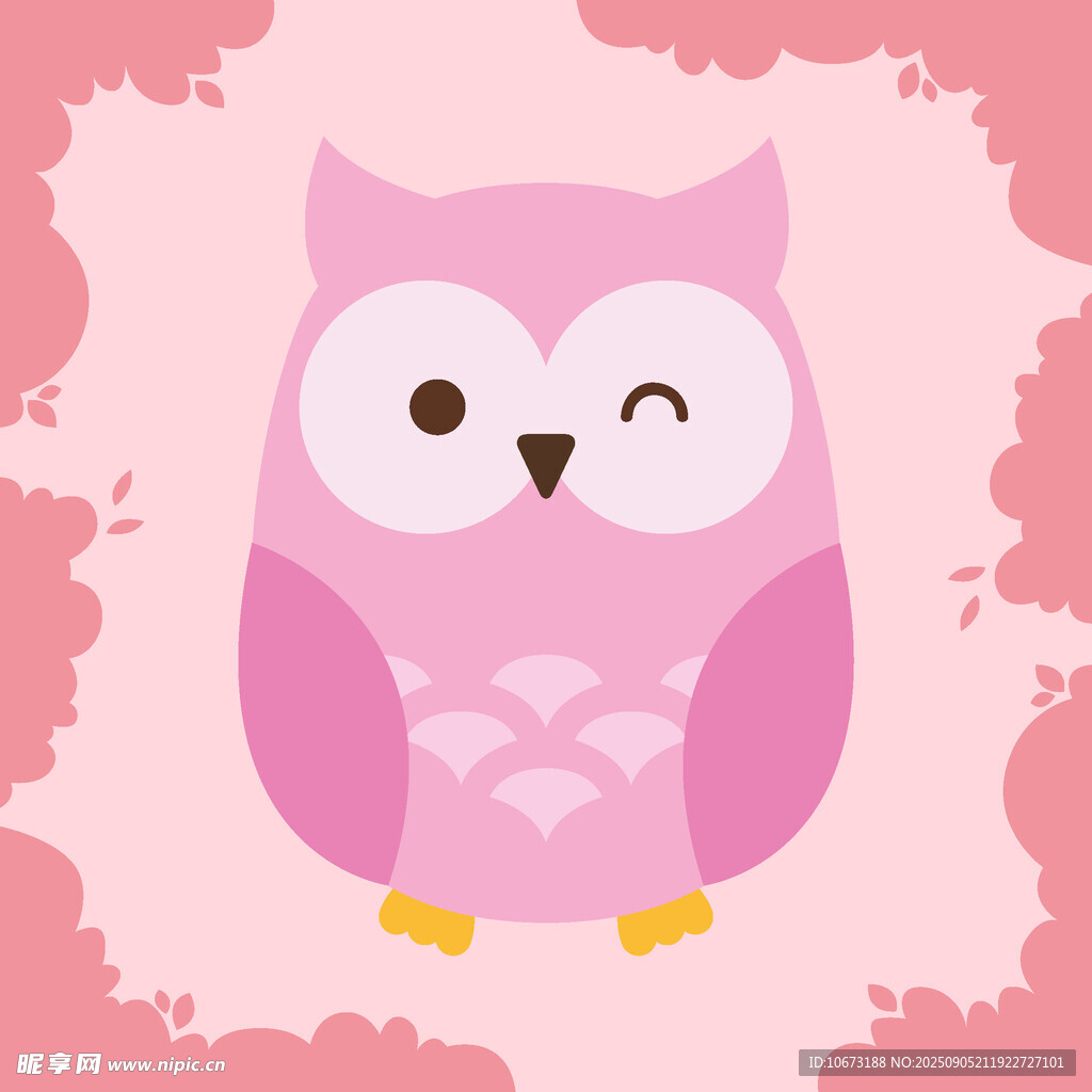 可爱粉色猫头鹰插画